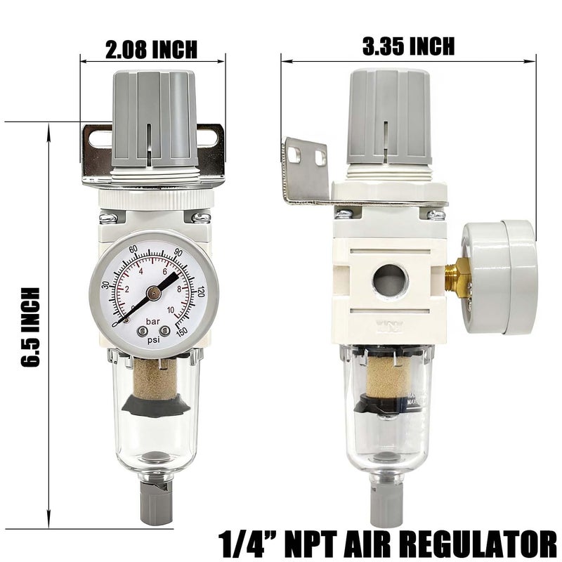 YSIL 1/4” NPT Compressed Air Filter Regulator Combo Piggyback,5 Micron Brass Element Semi-Auto Drain Water Oil Separator with 0-150 PSI Pressure Gauge,Metal Bracket AW2000-02 - Image 5